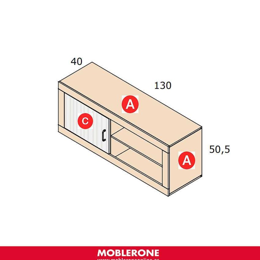 Muebles De Sal N Moblerone | Bajo Tv Con Puerta Y Huecos 130 Cm River