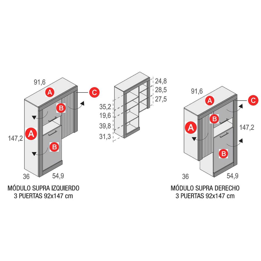 Muebles De Sal N Moblerone | M Dulo Supra 3 Puertas 92 Cm Denver