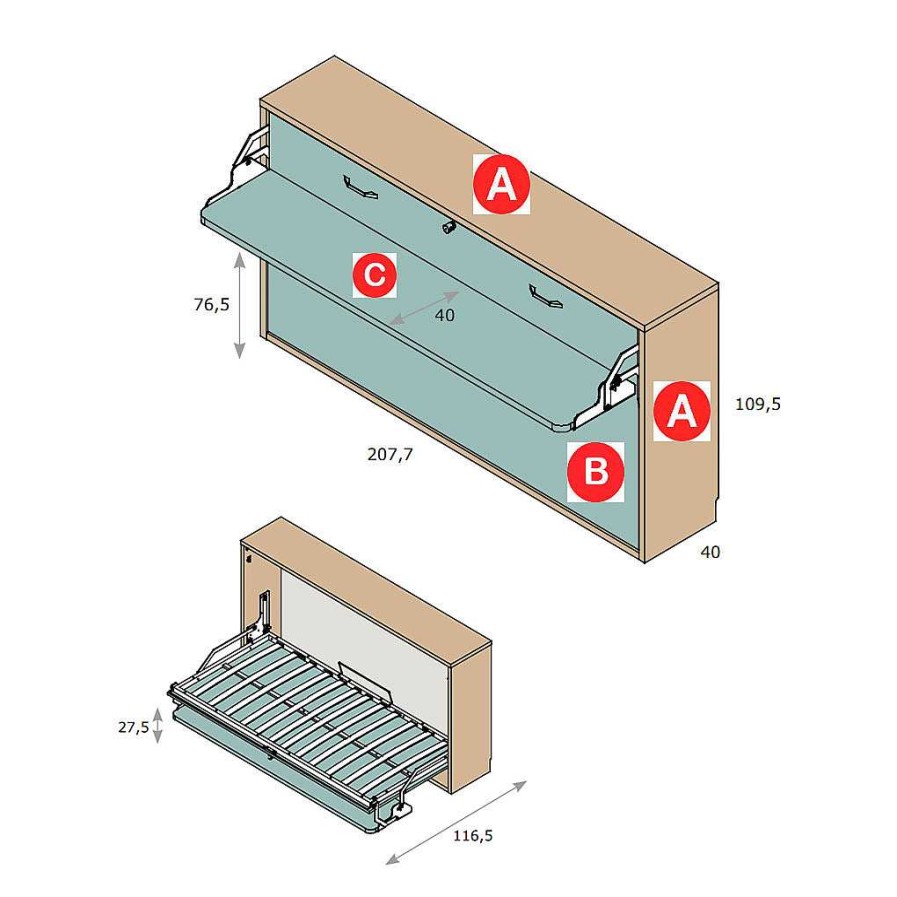 Dormitorios Y Armarios Moblerone Camas Abatibles | Cama Abatible Horizontal 109,5 Parchis