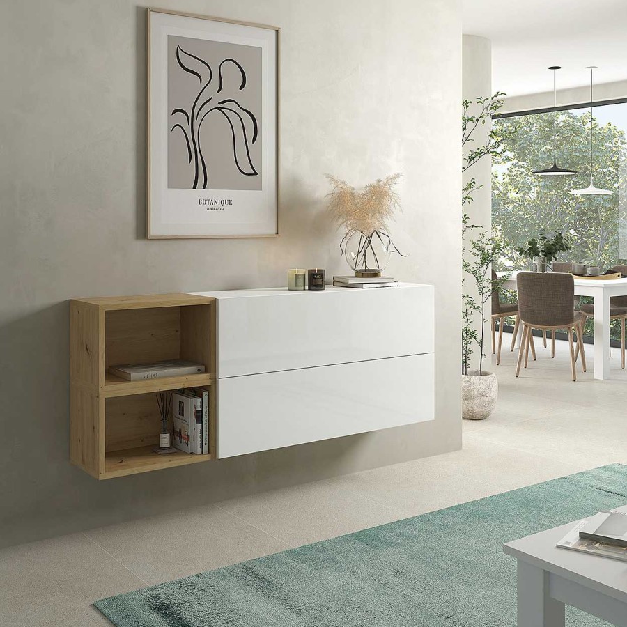 Muebles De Sal N Moblerone | Mueble Auxiliar 2 Puertas Y 2 Huecos Cubic