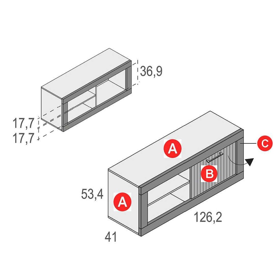 Muebles De Sal N Moblerone | Bajo Tv 1 Puerta + 1 Estante Denver