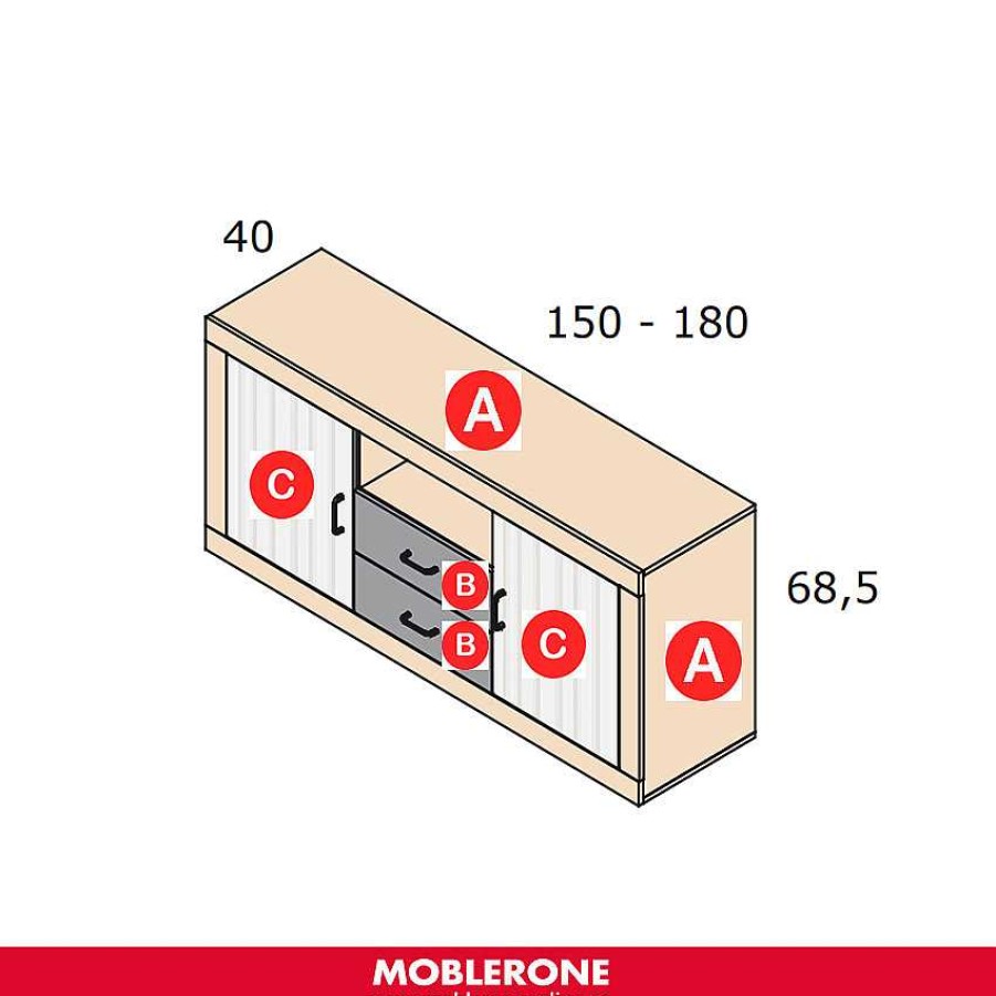 Muebles De Sal N Moblerone | Bajo Tv 2 Puertas Y 2 Cajones Con Hueco De 180 Cm River