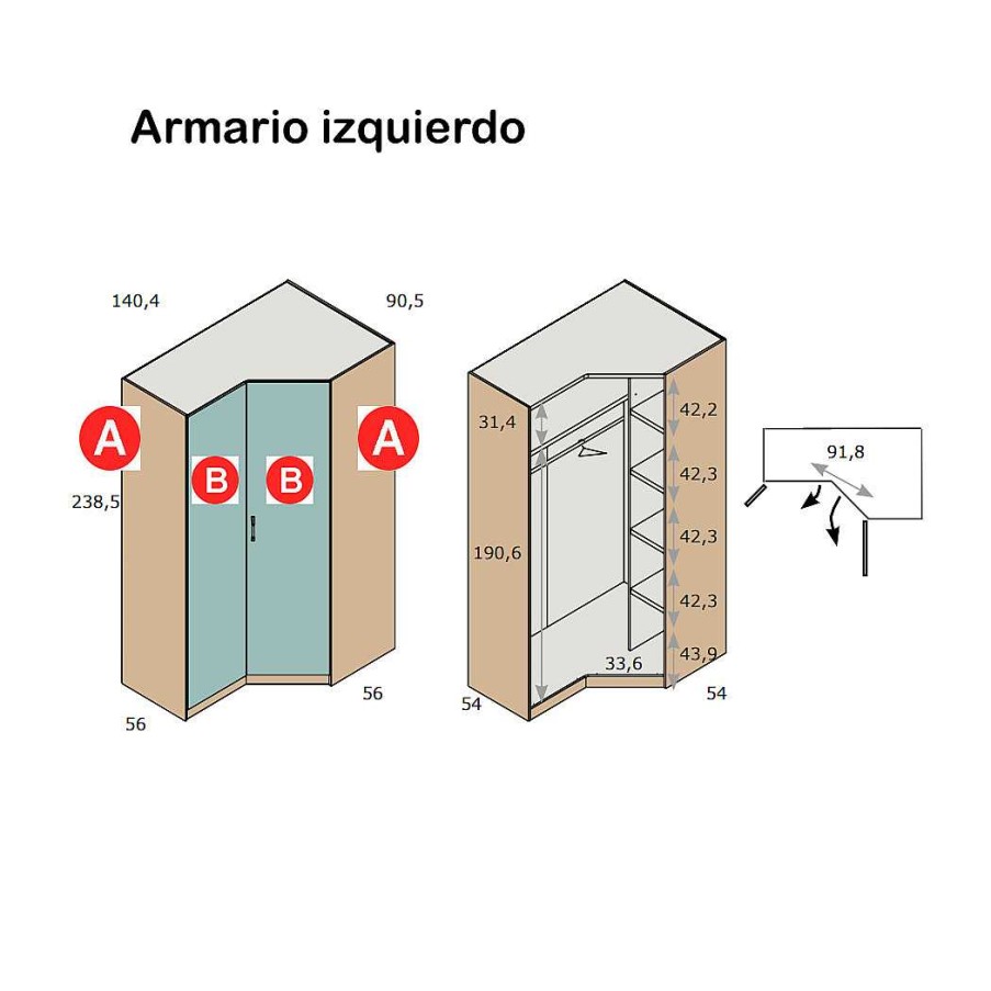 Dormitorios Y Armarios Moblerone Armarios Juveniles | Armario Esquinero Recto-Chafl N Parchis