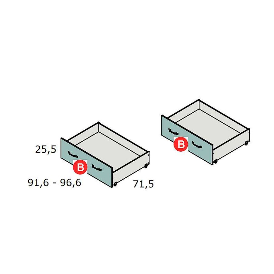 Dormitorios Y Armarios Moblerone Camas Compactas | Compacto Con Bases De 3 Cm De Grosor Y 2 Cajones Con Ruedas Parchis