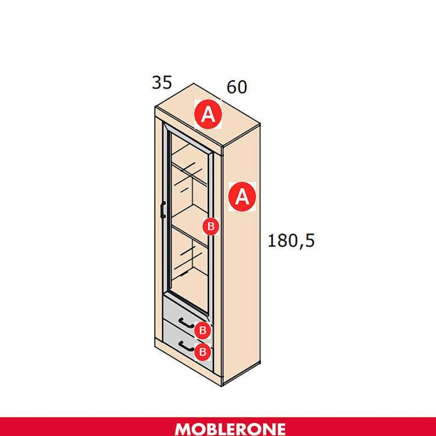 Muebles De Sal N Moblerone | Vitrina 1 Puerta Con 2 Cajones River