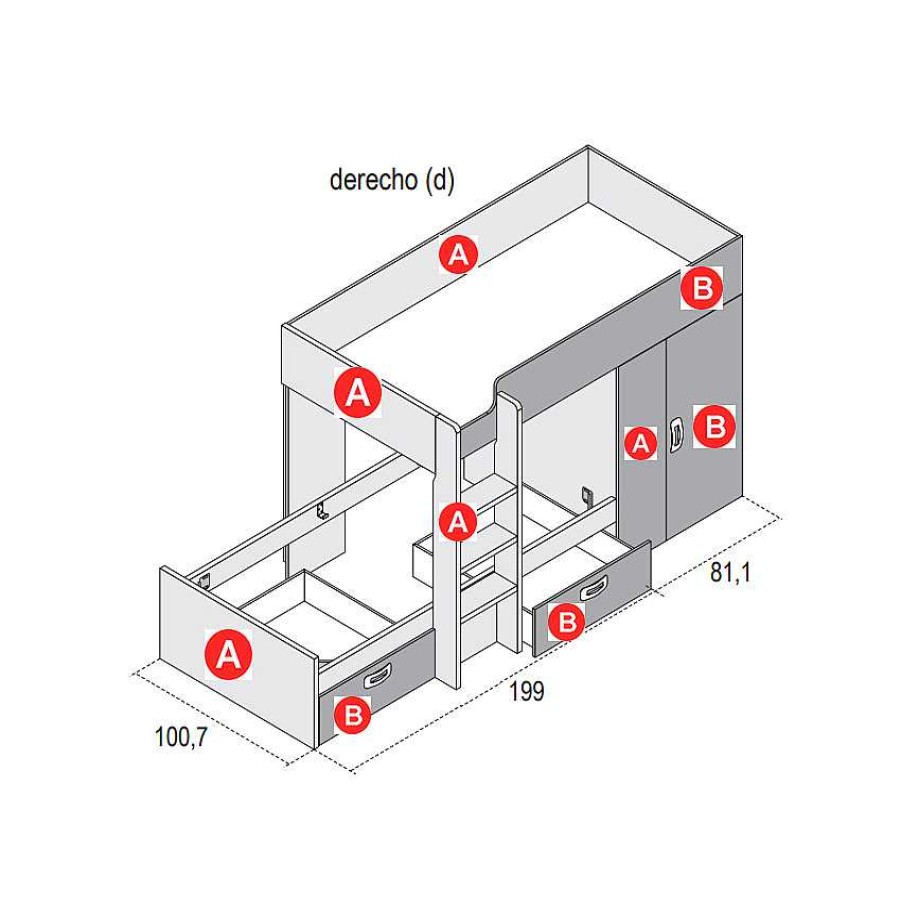 Dormitorios Y Armarios Moblerone Literas Y Trenes | Tren 2 Camas Con Armario Y 2 Cajones Con Ruedas Games