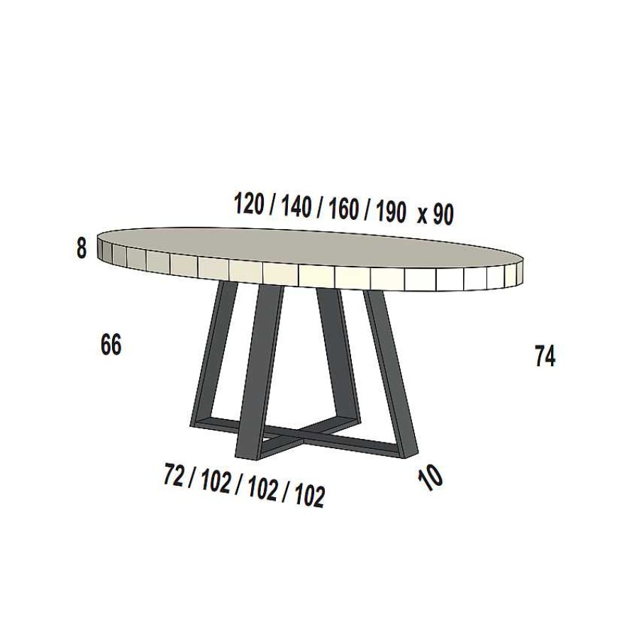 Muebles De Sal N Moblerone | Mesa De Comedor Fija Ovalada Pata Cruz Met Lica Arizona