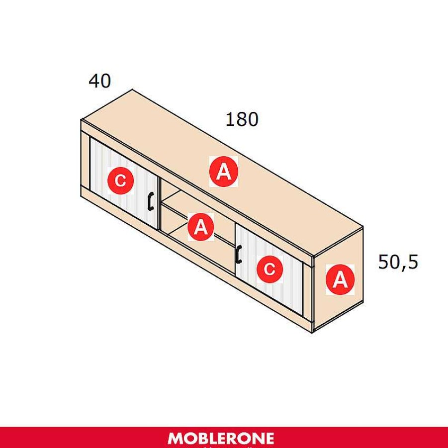 Muebles De Sal N Moblerone | Bajo Tv 2 Puertas Con Huecos 180 Cm River