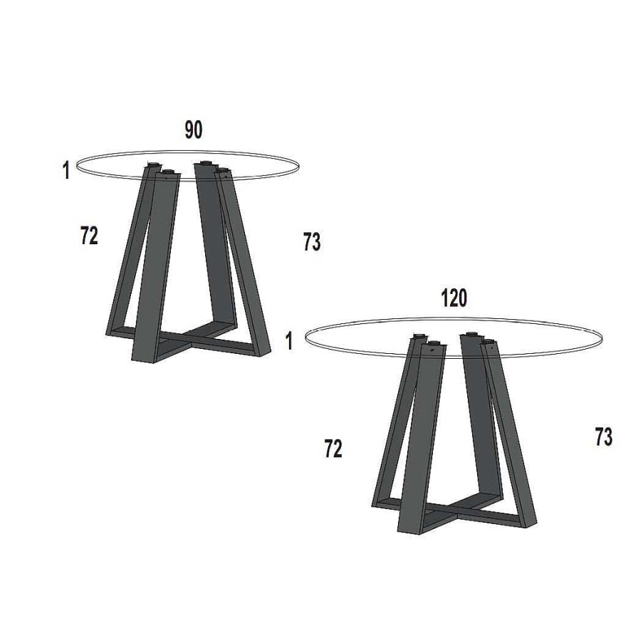 Muebles De Sal N Moblerone | Mesa De Comedor Tapa Cristal Redonda Pata Cruz Met Lica Arizona