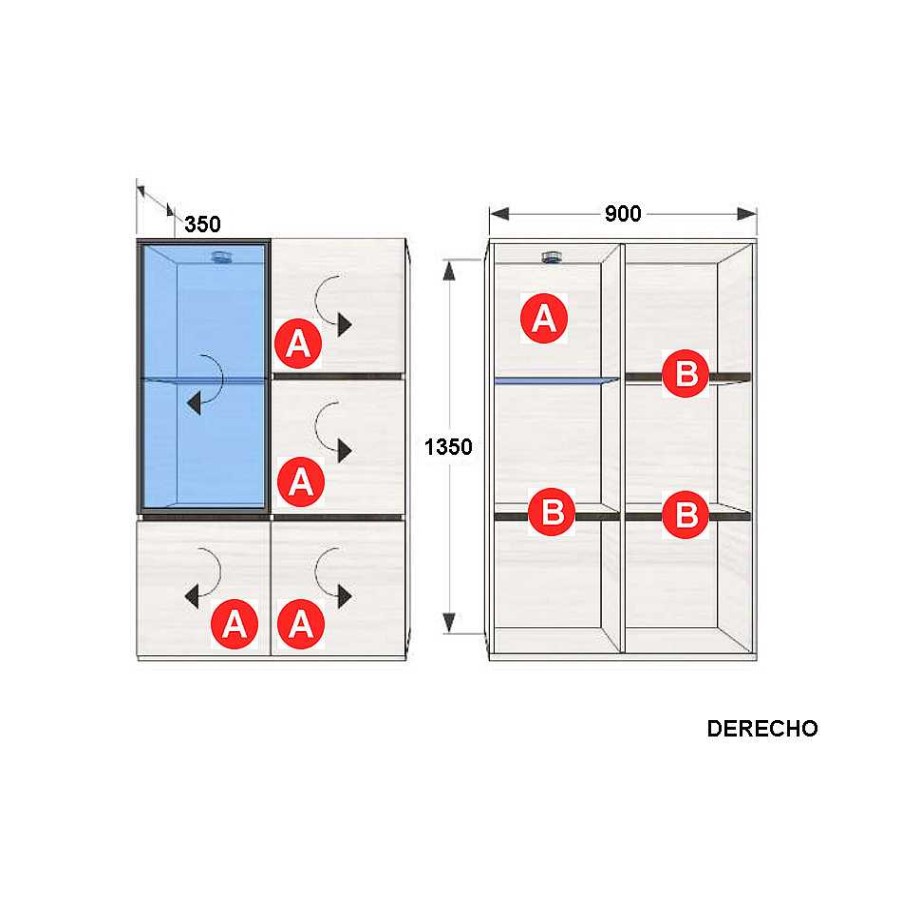 Muebles De Sal N Moblerone | Bajo 4 Puertas Y Vitrina Aluminio Nature