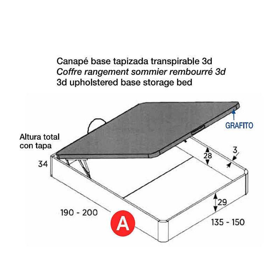 Dormitorios Y Armarios Moblerone Canap S Abatibles | Canap Elevable Base Tapizada 3D Boston