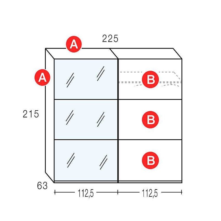 Dormitorios Y Armarios Moblerone Armarios | Armario 2 Puertas Correderas Con Espejo 225 Cm Boston