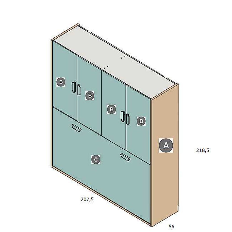 Dormitorios Y Armarios Moblerone Camas Abatibles | Cama Abatible Horizontal Con 4 Puertas Parchis