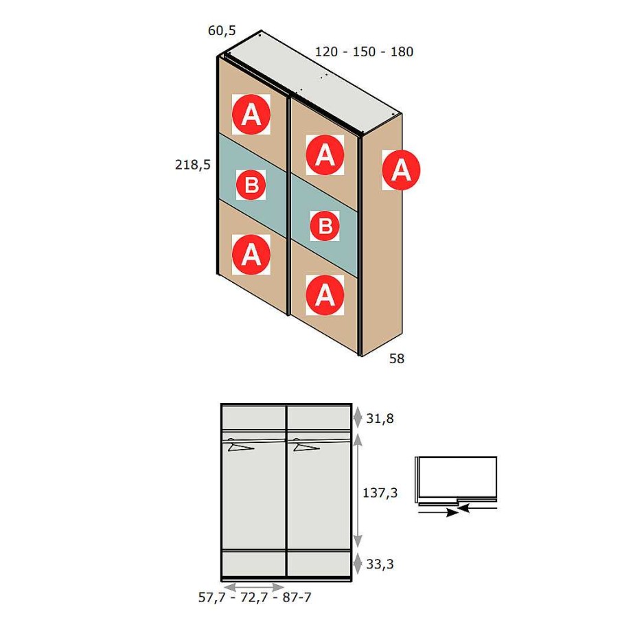 Dormitorios Y Armarios Moblerone Armarios Juveniles | Armario 2 Puertas Correderas Parchis