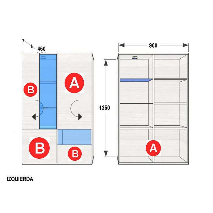 Muebles De Sal N Moblerone | Bajo 2 Puertas Vitrina 90 Cm Nature