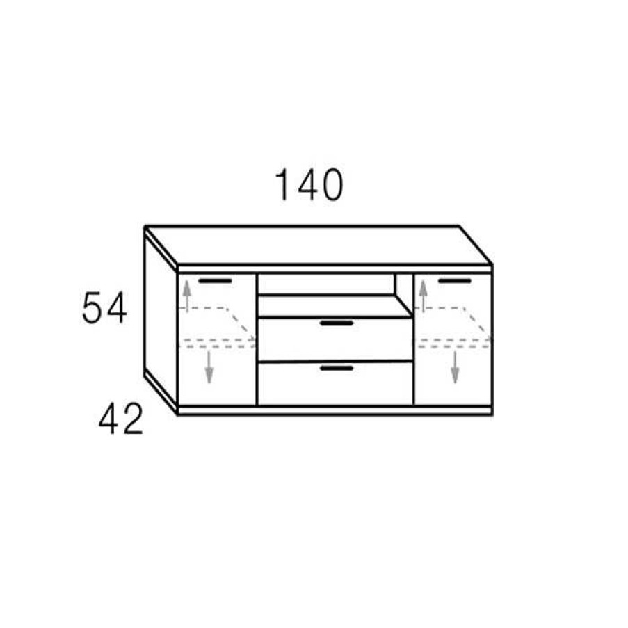 Muebles De Sal N Moblerone | Bajo Tv 140 Cm De 2 Cajones Y 2 Puertas + Hueco Boston
