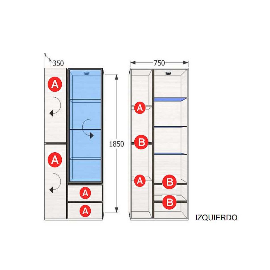 Muebles De Sal N Moblerone | Bajo 2 Puertas 2 Cajones Y Puerta Vitrina Aluminio Nature