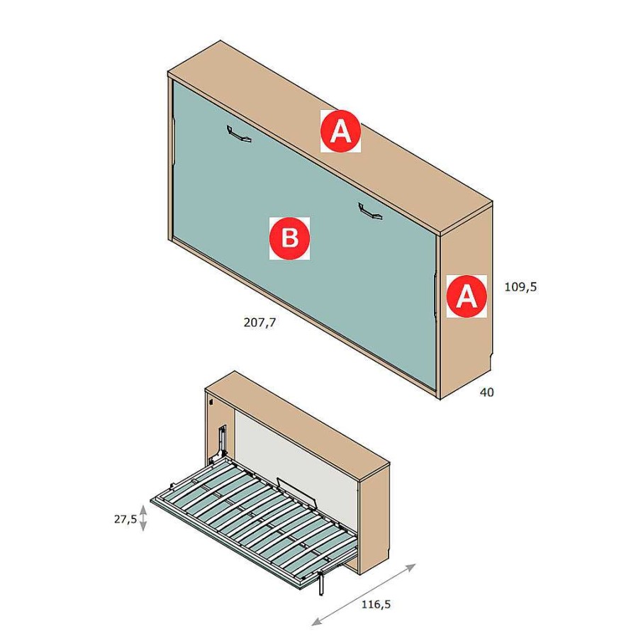 Dormitorios Y Armarios Moblerone Camas Abatibles | Cama Abatible Horizontal 109,5 Parchis