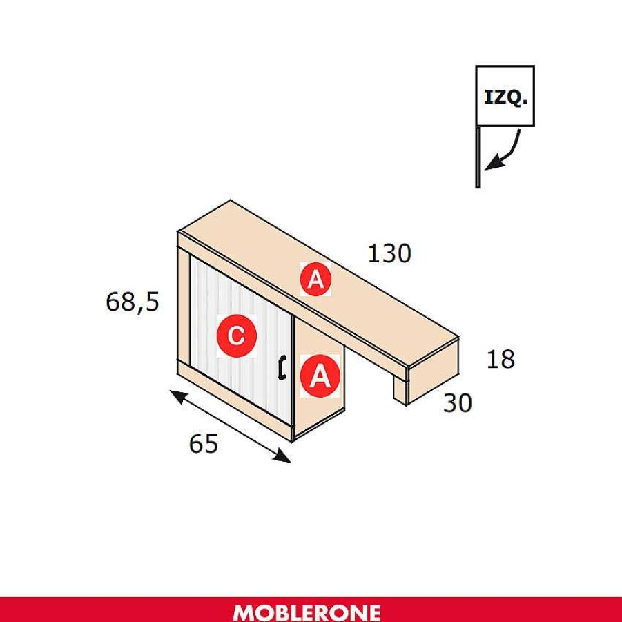 Muebles De Sal N Moblerone | Bajo De 1 Puerta Con Encimera De 130 Cm Para Bajo Tv River