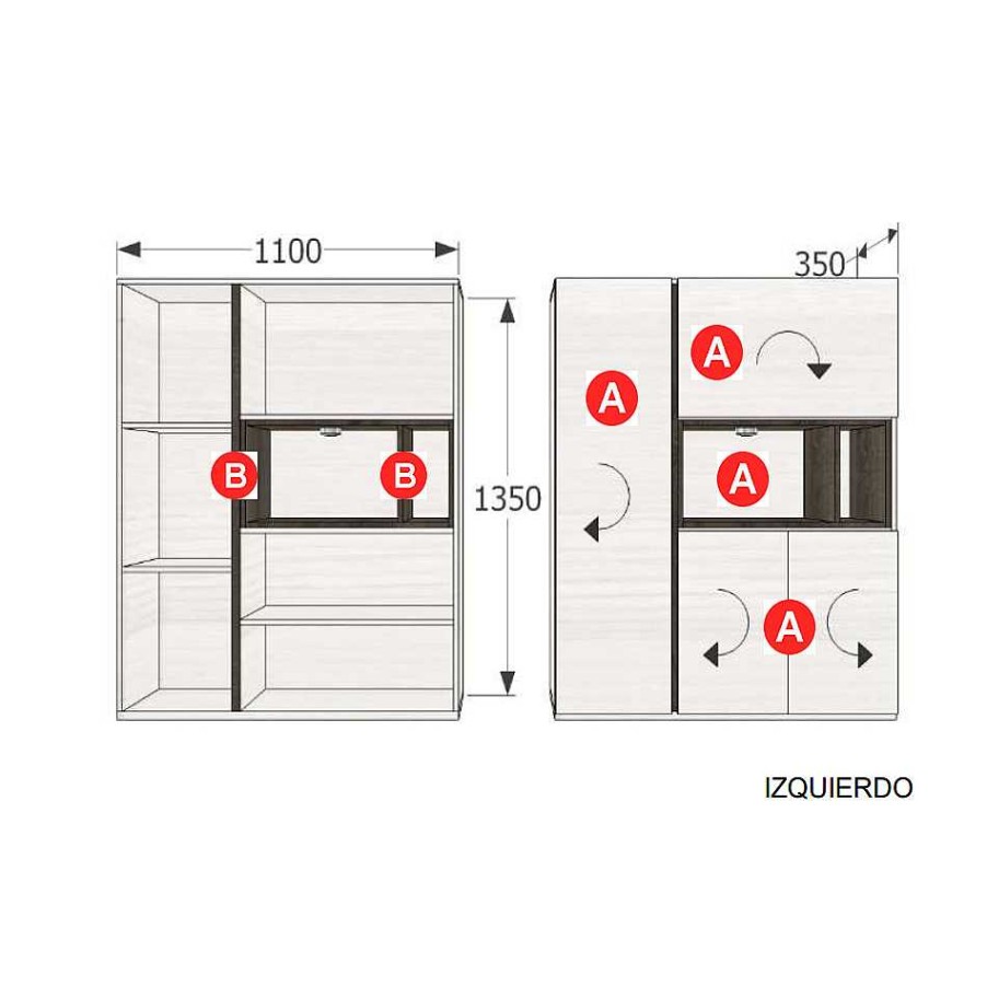 Muebles De Sal N Moblerone | Bajo 4 Puertas Y Huecos 110 Cm Nature