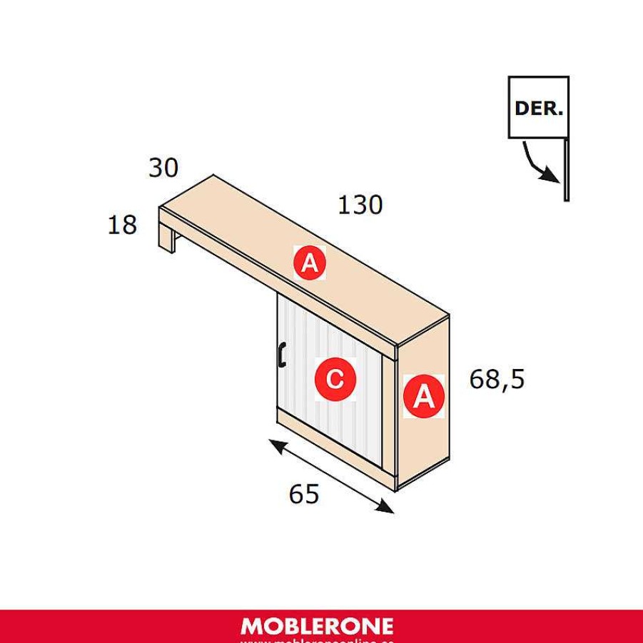 Muebles De Sal N Moblerone | Bajo De 1 Puerta Con Encimera De 130 Cm Para Bajo Tv River