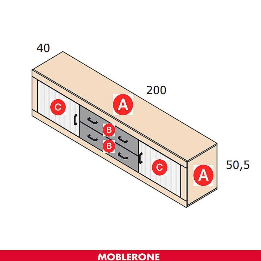 Muebles De Sal N Moblerone | Bajo Tv 2 Puertas Y 2 Cajones 200 Cm River