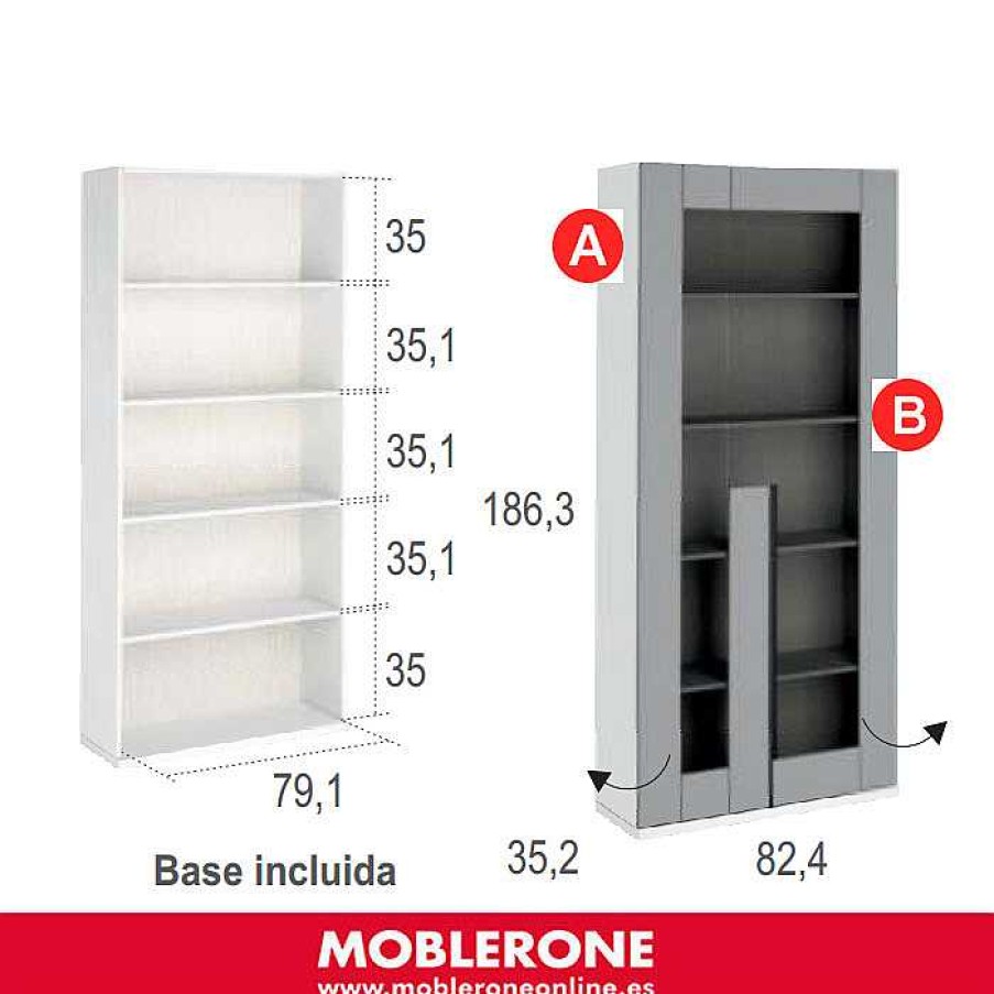 Muebles De Sal N Moblerone | Vitrina Slim 2 Puertas 186 Cm Altura London