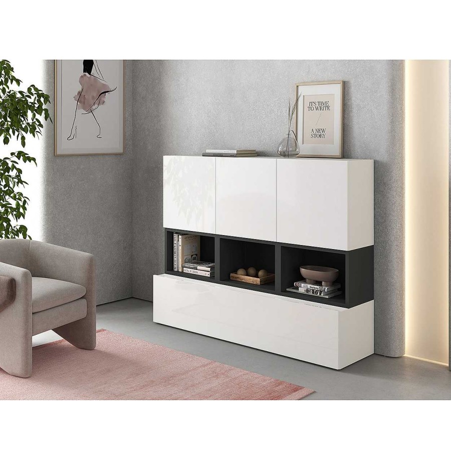 Muebles De Sal N Moblerone | Mueble Auxiliar 4 Puertas Y 3 Huecos Cubic