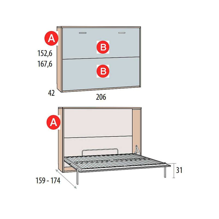 Dormitorios Y Armarios Moblerone Camas Abatibles | Cama Abatible Horizontal 135-150 Party