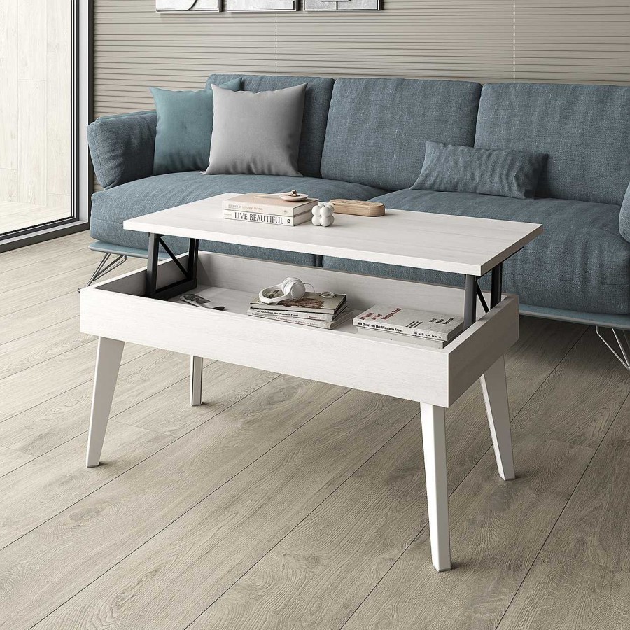 Muebles De Sal N Moblerone | Mesa Centro Elevable Patas Met Licas Redondas (Nuevos Colores)