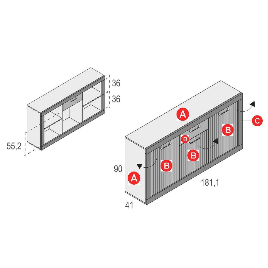 Muebles De Sal N Moblerone | Aparador 3 Puertas + 1 Caj N Denver (181 Cm)