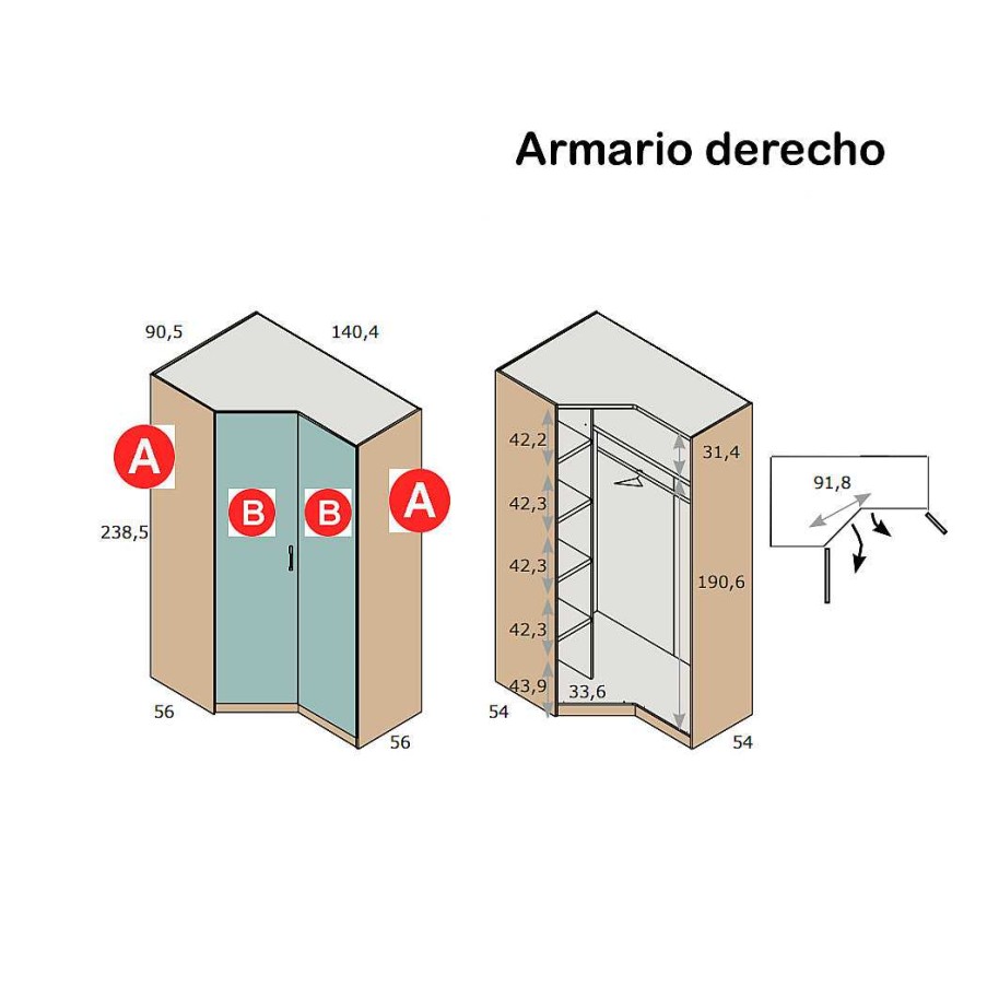 Dormitorios Y Armarios Moblerone Armarios Juveniles | Armario Esquinero Recto-Chafl N Parchis