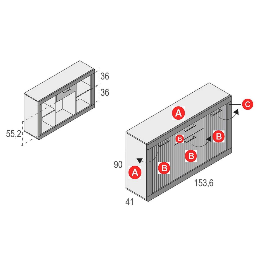 Muebles De Sal N Moblerone | Aparador 3 Puertas + 1 Caj N 154 Cm Denver