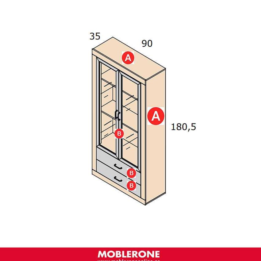 Muebles De Sal N Moblerone | Vitrina 2 Puertas Con Cajones River