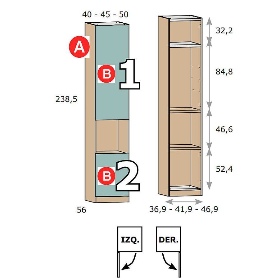 Dormitorios Y Armarios Moblerone Armarios Juveniles | Armario 2 Puertas + 1 Hueco Parchis